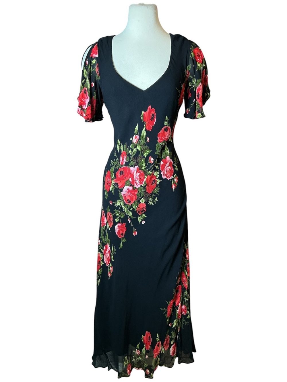 Vintage Y2K Dressbarn Plunge Neck Floral Print Maxi Dress